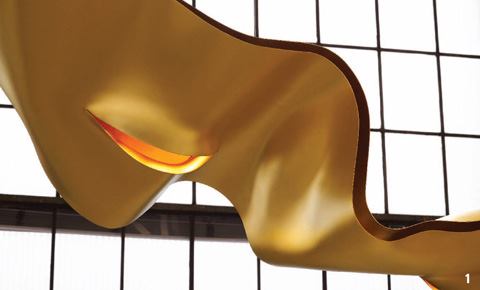 A sampling of Ingo Maurer's work on display at the Cooper Hewitt, National Design Museum in New York. The exhibit,Provoking Magic: Lighting of Ingo Maurer on display through January 27, 2008. the following: (1) Golden Ribbon, 2006 