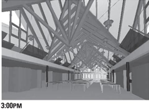 3:00PM Interior glare control for the building is shown in three-hour increments.