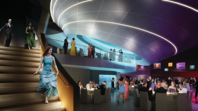 The mezzanine level, which can double as event space.