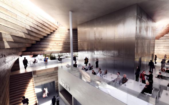 Restaurant, overlooking the lobby space below.