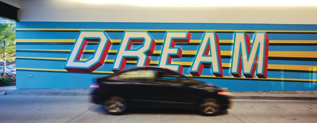 Dream Mural in the drive-through, by local artist Scott Gobber.