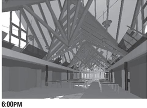 6:00PM Interior glare control for the building is shown in three-hour increments.