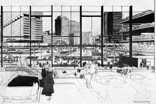 View out from a parking garage.