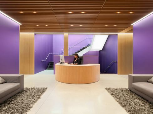 Furthering the complexity of the job was the client’s request that only LED sources be used. Just three luminaire types are employed: linear light slots, downlights, and backlight panels.