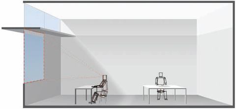 This generic room illustrates the split window strategy, which separates and balances view and daylight function. 