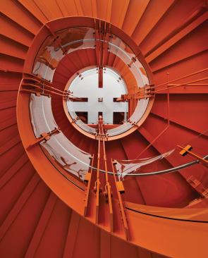 View up through spiral stair.