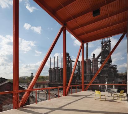 Balcony looking out toward the blast furnaces.