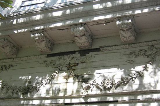 Hidden gutters had leaked behind the cornice and frieze – soaking and rotting the wood all the way through to the framing behind the interior entry hall plaster and gold painted crown moulding.