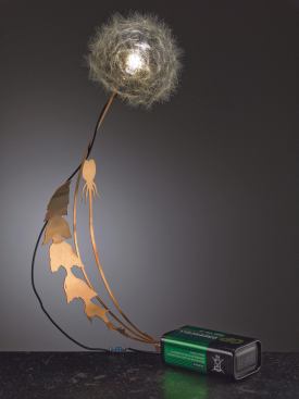 Dandelight (2007) is a luminous dandelion sculpture powered by 9V battery.