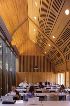 A classroom on the third floor features power at every seat so students can plug in their laptops. An LCD projector is set up for PowerPoint and video presentations.Wall Washer Light Fixtures

Winona Lighting



P5 wall-mount wall washing fixture

winonalighting.comSteel

Capco Steel



Structural steel with up to 95 percent recycled content

capcosteelco.com