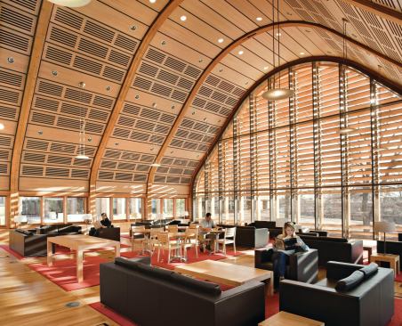 A student center at the west end of the third floor provides space for individual or group study. The space is differentiated from the rest of the largely open floor by a change in flooring—from modular carpet tile to hardwood. One-third of the wood used in the building came from Yale's own sustainably run forests, and serves as a good in-house example of green practices for the students in the forestry program.Tables

Fairhaven Furniture



Custom tables

fairhaven-furniture.comBuilding management system and HVAC controls

Automated Logic Corp.



Customized building management software system

automatedlogic.com