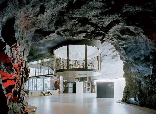 Pionen, a 1,200-square-meter (13,000-square-foot) data center designed by Albert France-Lanord Architects, is located in a former nuclear bomb shelter 30 meters under bedrock in Stockholm.