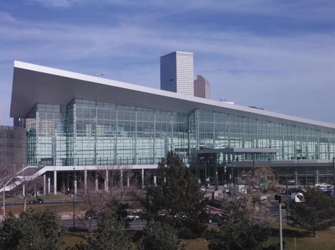 An outside view of the Colorado Convention Center in Denver, Colo.