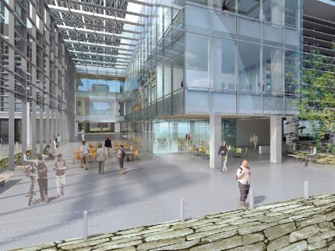 Set to open in 2014, the LEED Platinum targeted Science and Engineering 2 features research and instructional labs and a solar paneled shaded promontory that can serve as a event venue.