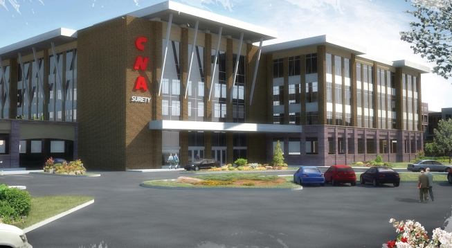 CNA Surety Office BuildingArchitect: Perspective Inc., Sioux Falls.

Completion: 2012.

Brief: $25 million, 224,400-g.s.f. office project replaces a former lumberyard on the Big Sioux River and will serve as the eastern gateway to downtown; seeking LEED Silver.