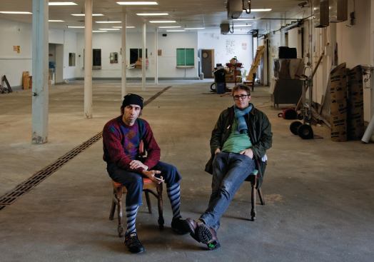 The firm's new production space (with Nogues at left and Ball at right) was empty when photographer Timothy Hursley visited, but it won't be for long. Ball and Nogues will soon begin work on a major new project called Talus Dome, commissioned by the city of Edmonton in Alberta, Canada. "It's an earthwork made out of non-earthwork materials," Ball says. The piece—about the size of a single-family house—will be fabricated here in sections, then transported to Edmonton and assembled on-site. "It's going to be interesting," Ball laughs.