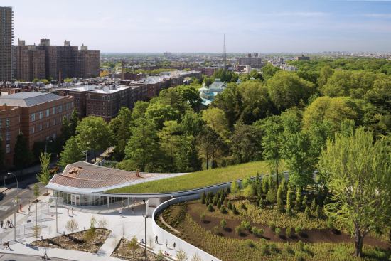 Garden within city context.