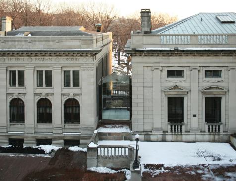 The Glass Link serves as a connection between the American Academy of Arts and Letters building (shown at right) and the American Numismatic Society building, which the academy acquired in 2005. 