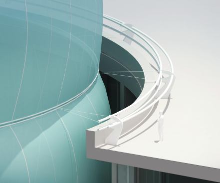 An anchor ring mounted at roof level to supports the inflated membrane as it rises above the roof line.