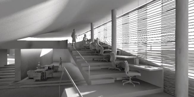 View of study stations in the library.