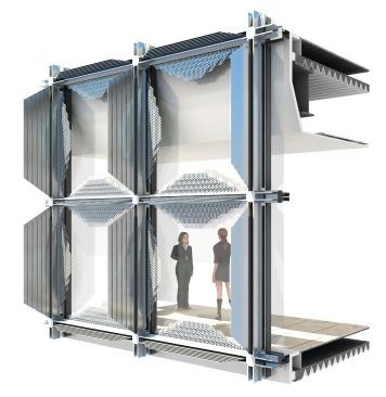 Partially deployed, the shades control glare while introducing daylight.