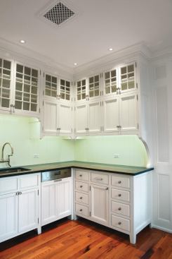 Made from Portland cement, silica sand, and fillers, Fireslate is formed under 400 tons of pressure and steam and then air-cured. “I like using the product for kitchen counters or laundry rooms where the effect of a soapstone appearance is desired without the maintenance issues,” Toates says. Shown here in a Zimmerman Architects–designed kitchen, the product has no veins, does not delaminate, and weighs 40 percent less than stone. Fireslate, 800.523.5902; www.fireslate.com.