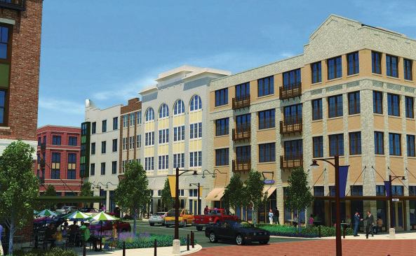Eddy Street Commons. Architect: Looney Ricks Kiss Architects, Memphis, Tenn. Completion: 2011. Brief: $200 million mixed-use, New Urbanist redevelopment of a deteriorated neighborhood by Notre Dame.