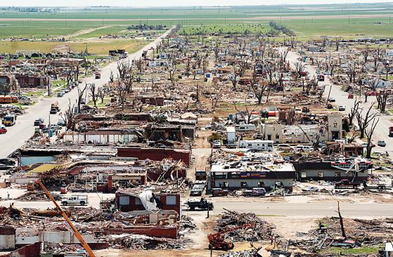 Downtown Greensburg as it appeared two weeks after a May 2007 tornado.
