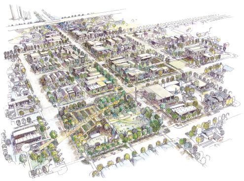 A vision of what the town—working from a master plan developed by BNIM —could look like when the rebuilding is done.
