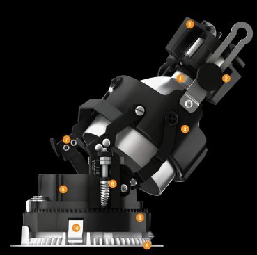 ADJUSTABLE NANOLUMEN1 DIE-CAST ALUMINUM SOCKET HEAT SINK2 SLIDE-AND-TWIST RELAMPING3 LENS ACCESSORY HOLDER4 INTERCHANGEABLE REFLECTOR5 INTERCHANGEABLE BAFFLES6 VERTICAL AIMING ADJUSTMENT7 VERTICAL AIMING MEMORY8 HOT AIMING HORIZONTAL ROTATION9 TOOLLESS, INTERCHANGEABLE TRIM10 TRIM-MOUNTING CLIPS