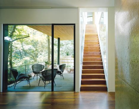 The stair is like a chute that goes outside.

