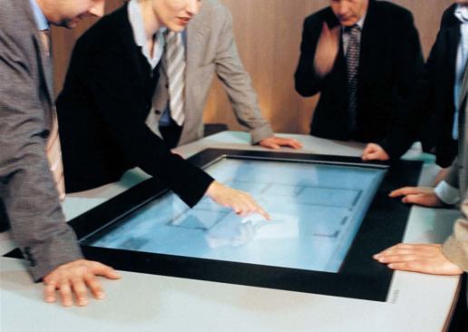 Interactable: Interactive table. Applications: Conference rooms, showrooms, exhibitions