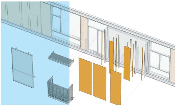 Richlite, the brown panels in the illustration above, was chosen as the cladding for Alley24's housing/retail building, in part because it resists mold so well.