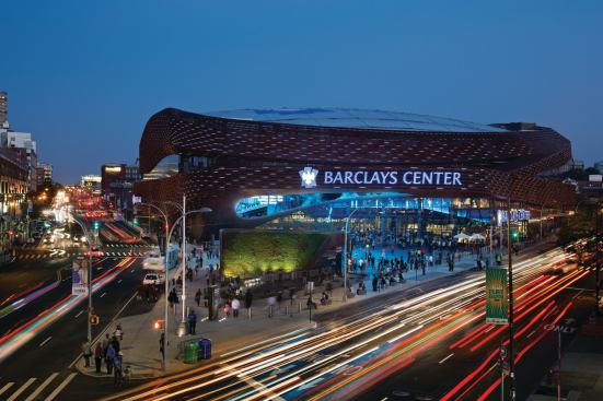 A new plaza at the junction of Atlantic and Flatbush avenues marks the entrance to the new Barclays Center in Brooklyn.