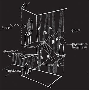 An early concept sketch of the stair by Speirs and Major Associates illustrates the idea.