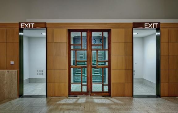Vestibule in front of the original entry doors in the museum.