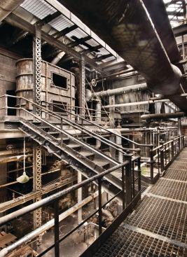 Machinery in the boiler side of the building (seen here) was removed to make way for a central staircase.