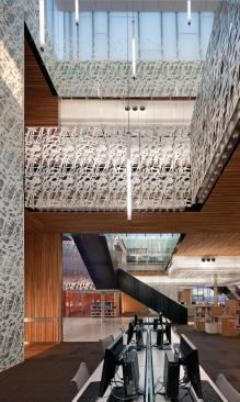 First-floor reading room with view into lantern colume.