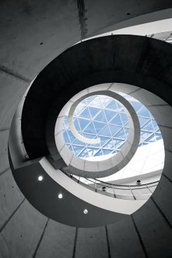 Capping the museum's atrium and café is Weymouth's irregular geodesic dome, dubbed the "Enigma."