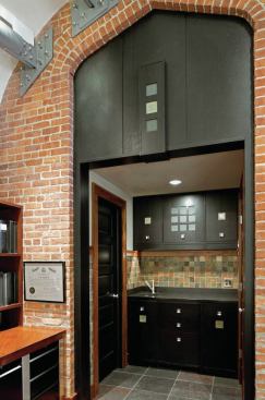 The new addition adds a modern flair to the office, as the main body of the church is primarily outfitted with Arts & Crafts furniture design. 