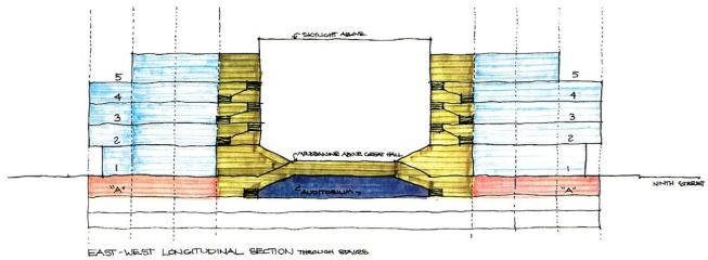His proposal entails the reworking of the interior program and the addition of a fifth floor to the building, as Mies originally intended.