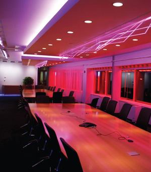 One of two conference rooms in the Color Kinetics headquarters is located behind the fourth floor reception area.