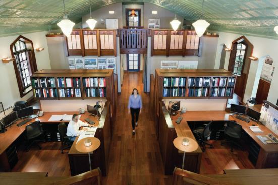 The former sanctuary, which was sold to the American Legion in the 1930s, makes for an inspiring workspace. 