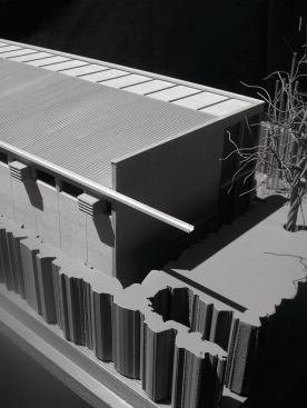 This prototype affordable, sustainable 1,400-square-foot house was designed to fit on a typical 50-foot-by-100-foot lot in Houston's Fifth Ward. Continuous clerestories in back reduce the need for artificial lighting and exhaust hot air.