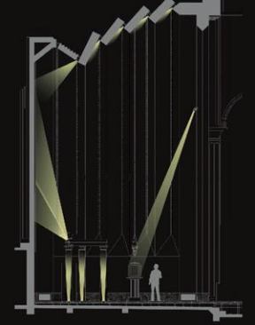 A section through the altar area illustrates the lighting strategy.
