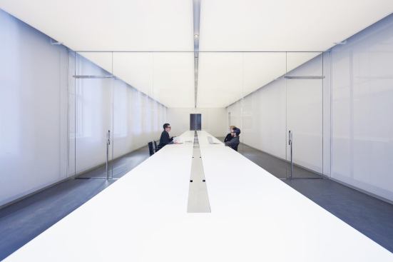 A workspace in the offices that SO-IL designed for the New York production company Logan.