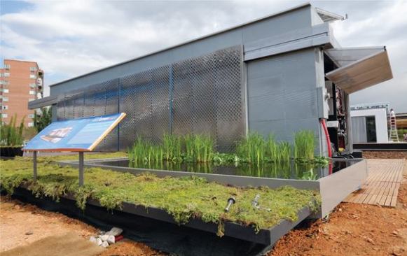 The Solar Decathlon Europe is an international collegiate solar house design and construction competition. Virginia Tech's Lumenhaus received first place for its use of the eclipsis system—an innovative light filtering façade technology—and an open floor plan.