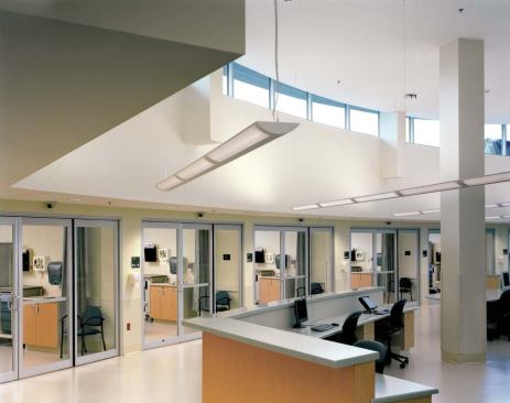 At F.F. Thompson, the architects added windows to let in natural light. Seamless flooring makes cleaning easier and prevents the spread of contagions.