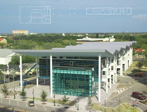 The creased roof of the Sarasota Herald Tribune headquarters is the building's signature. The design takes advantage of the local climate by integrating a deck accessible from the newsroom and by cladding the building in glass, so the sunlight can illuminate the interior during the day.


Galvalume standing-seam roof - Morrell Sheet Metal 

55-percent aluminum, zinc-alloy coated sheet steel - Vertical seams stand 90 degrees from the roof surface - Seams usually occur every 18-24 inches but can be custom set 


Single-ply PVC membrane - Sika Sarnafil - www.sarnafilus.com 

Fiberglass-reinforced membrane - Can withstand long-term exposure to the elements - Lacquer coating resists staining from airborne pollutants  - Vapor permeable - Available in six standard and custom colors - Comes in 6.5- foot- and 10-foot-wide rolls