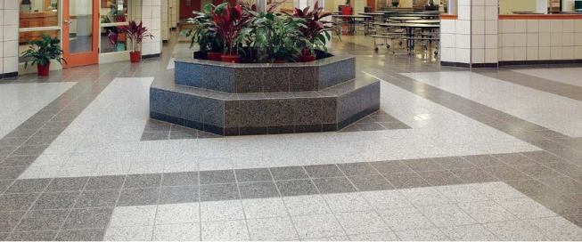 Terrazzo Floor Tile Wausau Tile - www.wausautile.com

Wausau's traditional terrazzo line includes 40 standard colors and the option for custom coloring. Tiles come standard in 12-inch, 16-inch, and 24-inch squares. Edging options include square and chamfered, and thickness varies by length and width dimensions.